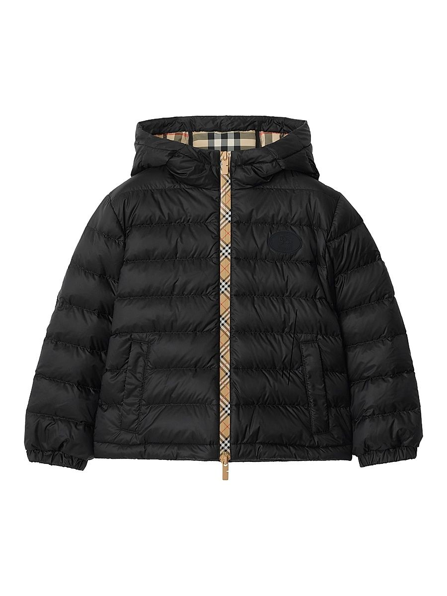 Little Boy's & Boy's Check-Trimmed Down Jacket - Black - Size 8