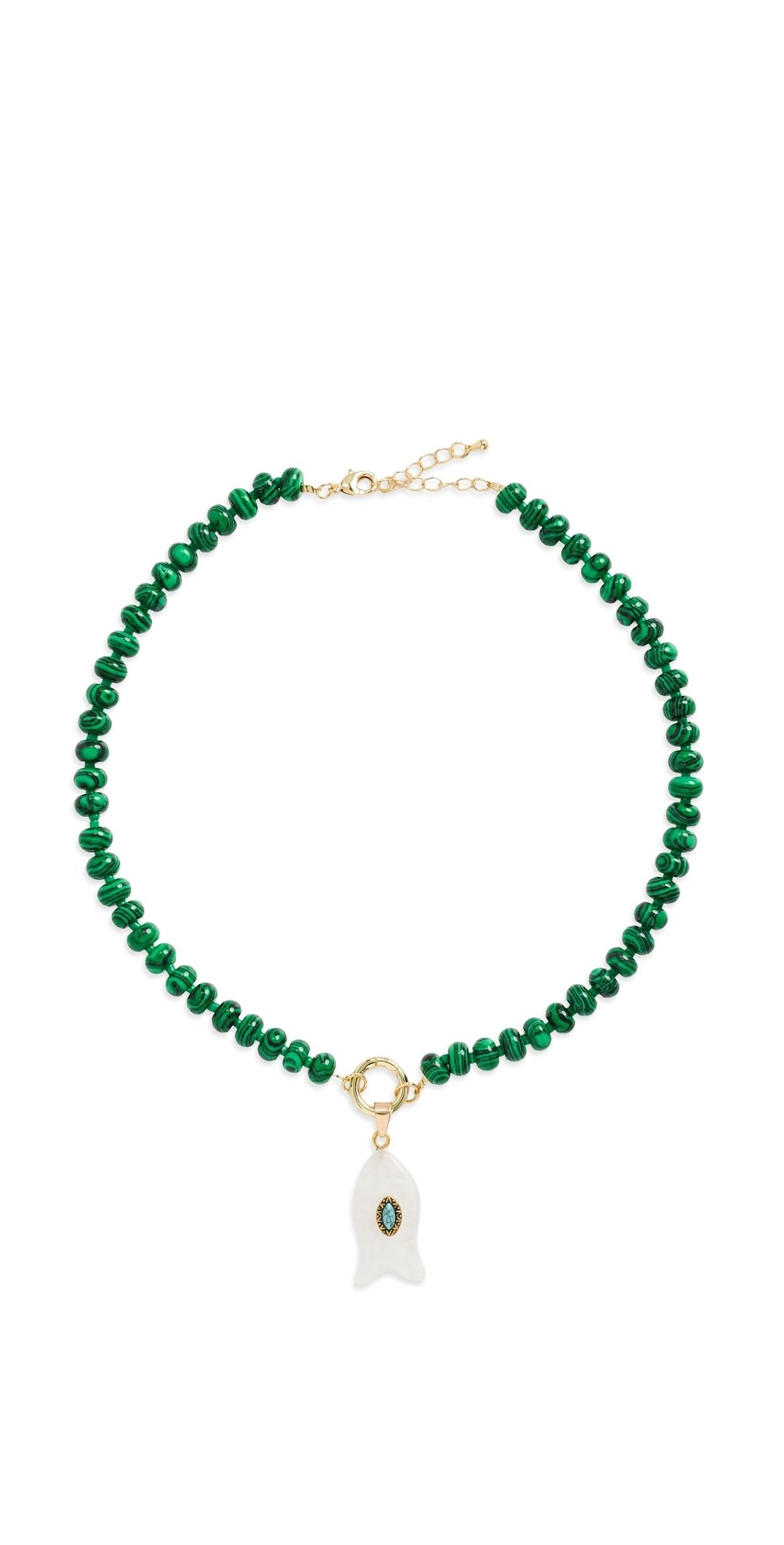 By Adina Eden Beaded Natural Stone Fish Necklace Malachite One Size