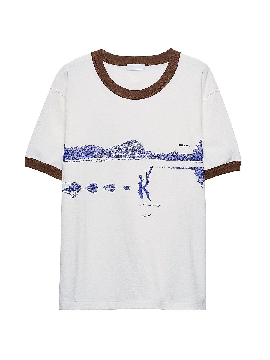 Men's Printed Cotton T-Shirt - White - Size Medium