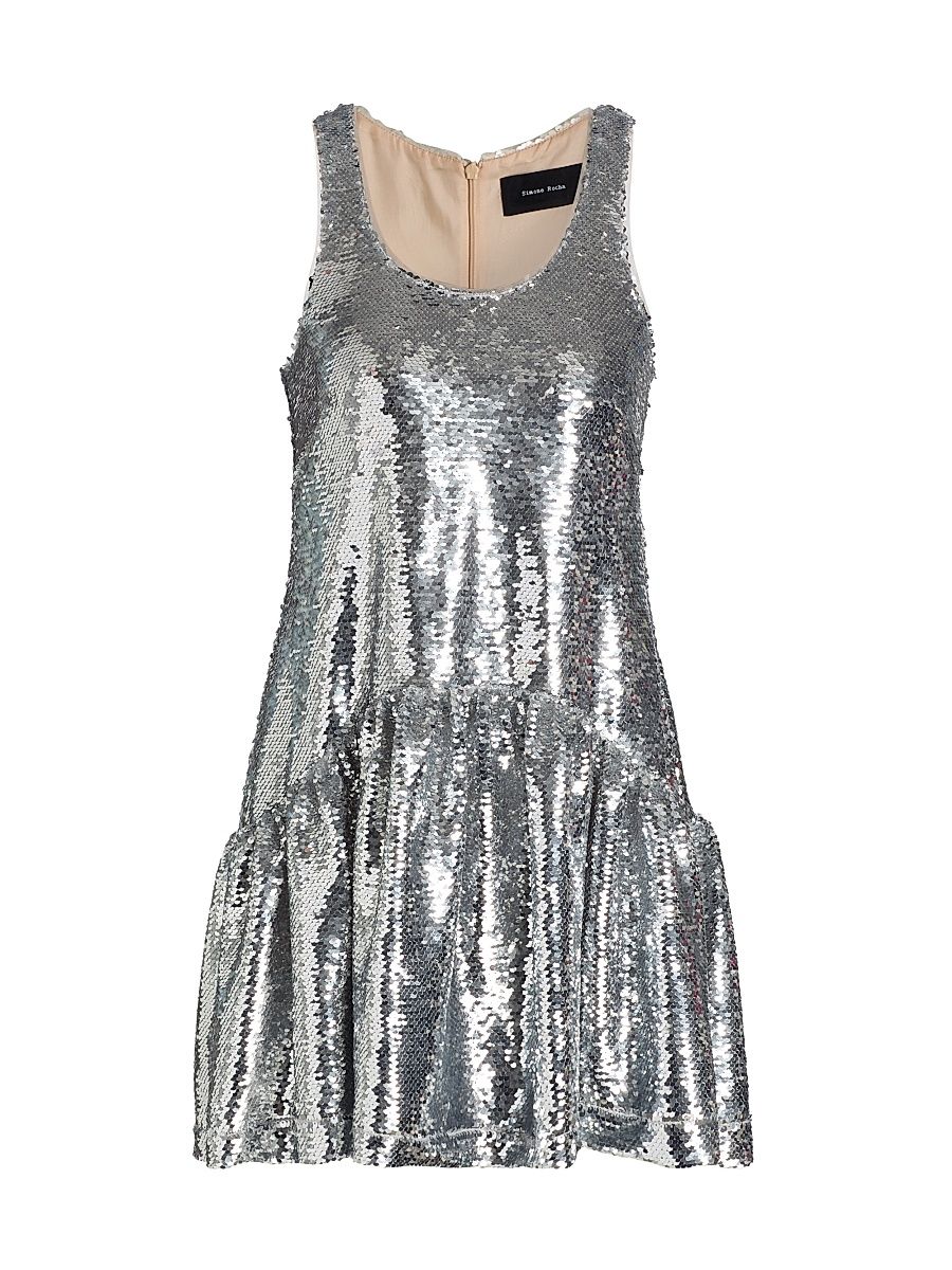 Women's Sequined Drop Waist Sleeveless Minidress - Silver - Size 4