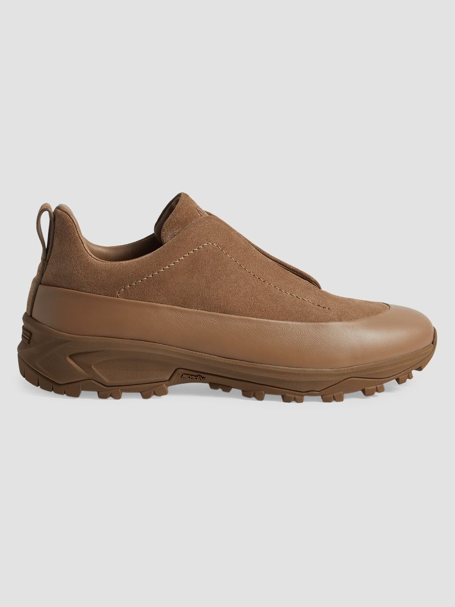 ZEGNA Men's Suede Triple Stitch Monte Sneakers - Dark Beige - Size 14