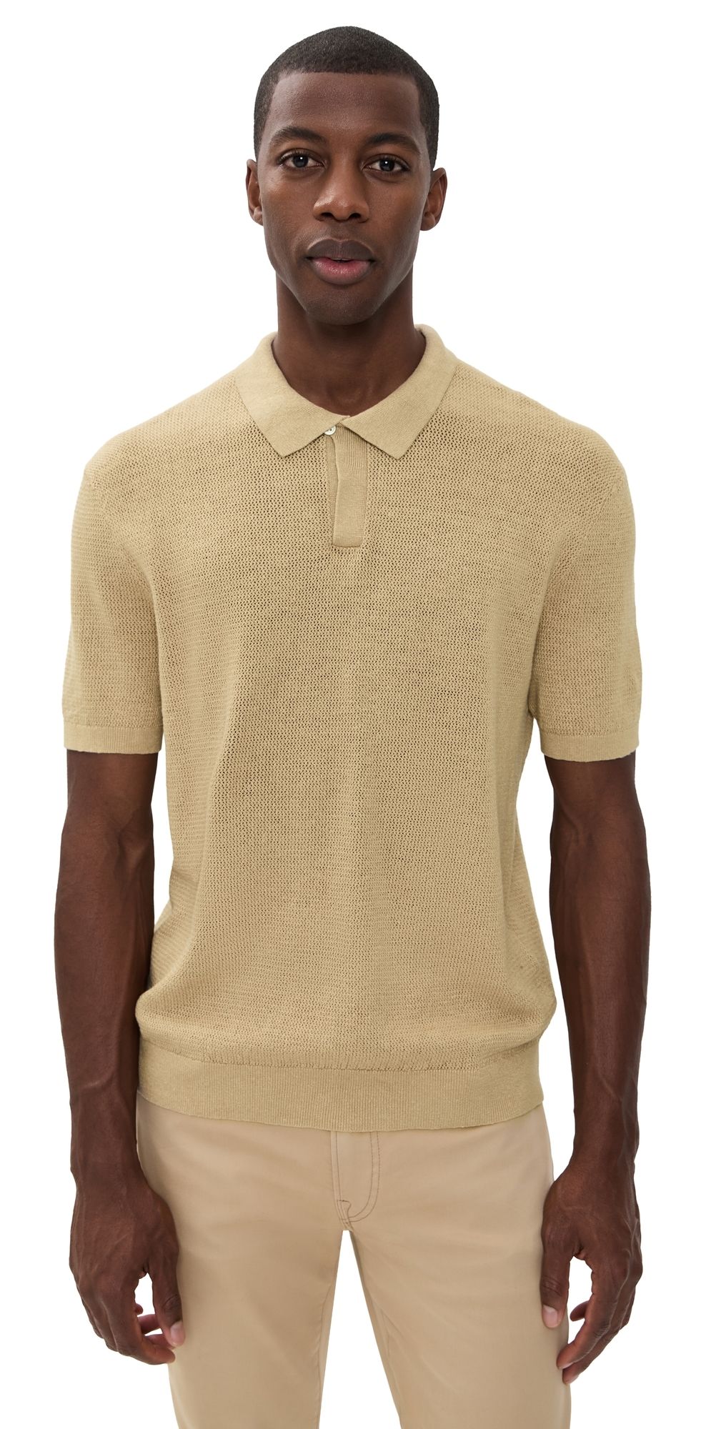 Polo Ralph Lauren Original Label Linen Johnny Collar Sweater Classic Tan S