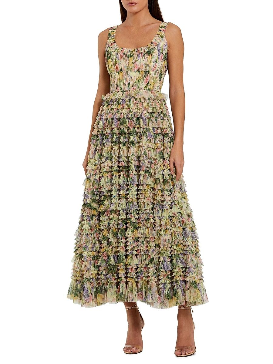 Women's Ruffled Fit & Flare Maxi Dress - Yellow Multi - Size 16