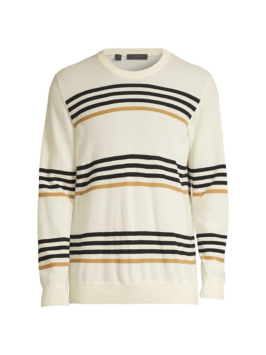 Men's COLLECTION Striped Cashmere Sweater - Egret - Size Medium