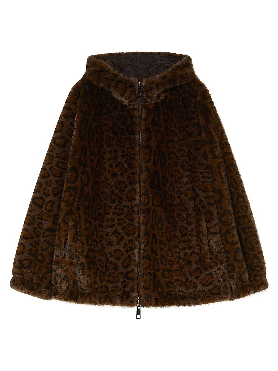 Women's Reversible Jacket with a Soft Texture - Chocolate Animalier - Size 18