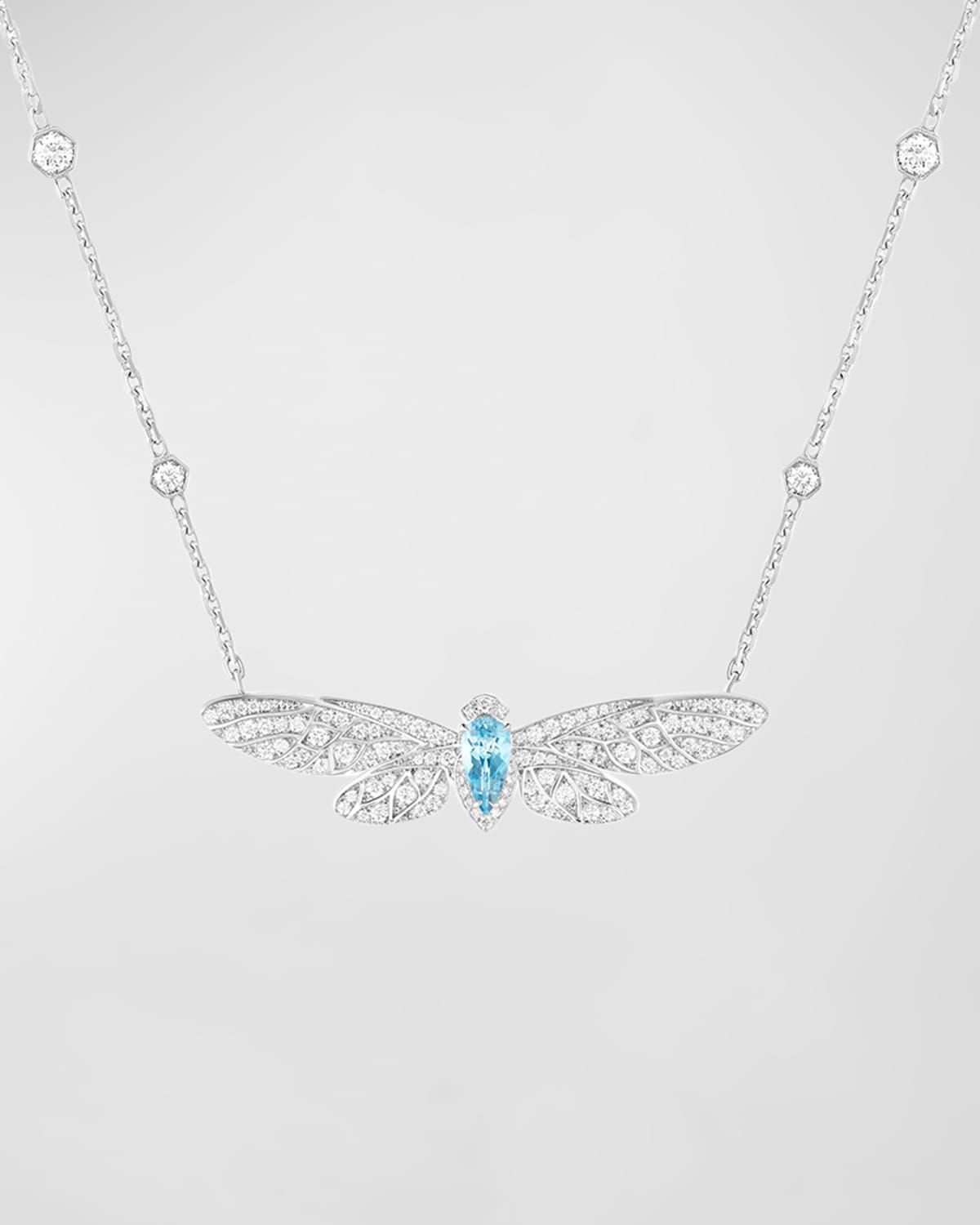 Cicada 18K White Gold Diamond & Aquamarine Pendant Necklace