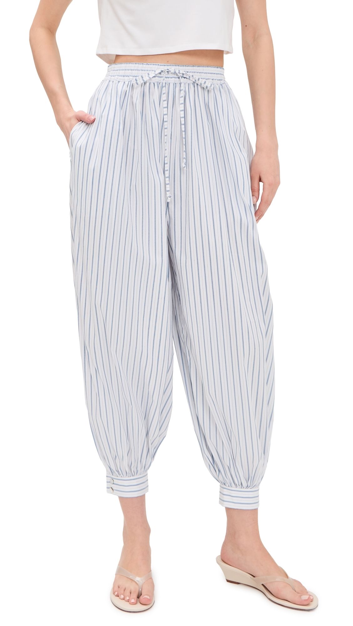 Cinq à Sept Leo Stripe Verne Balloon Pants White/Cornflower XXS