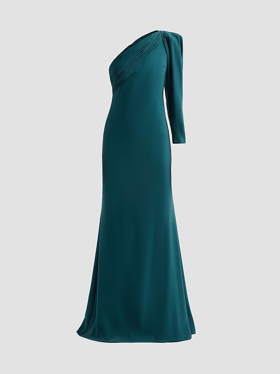 Women's One-Shoulder Draped Mermaid Gown - Pine - Size 16