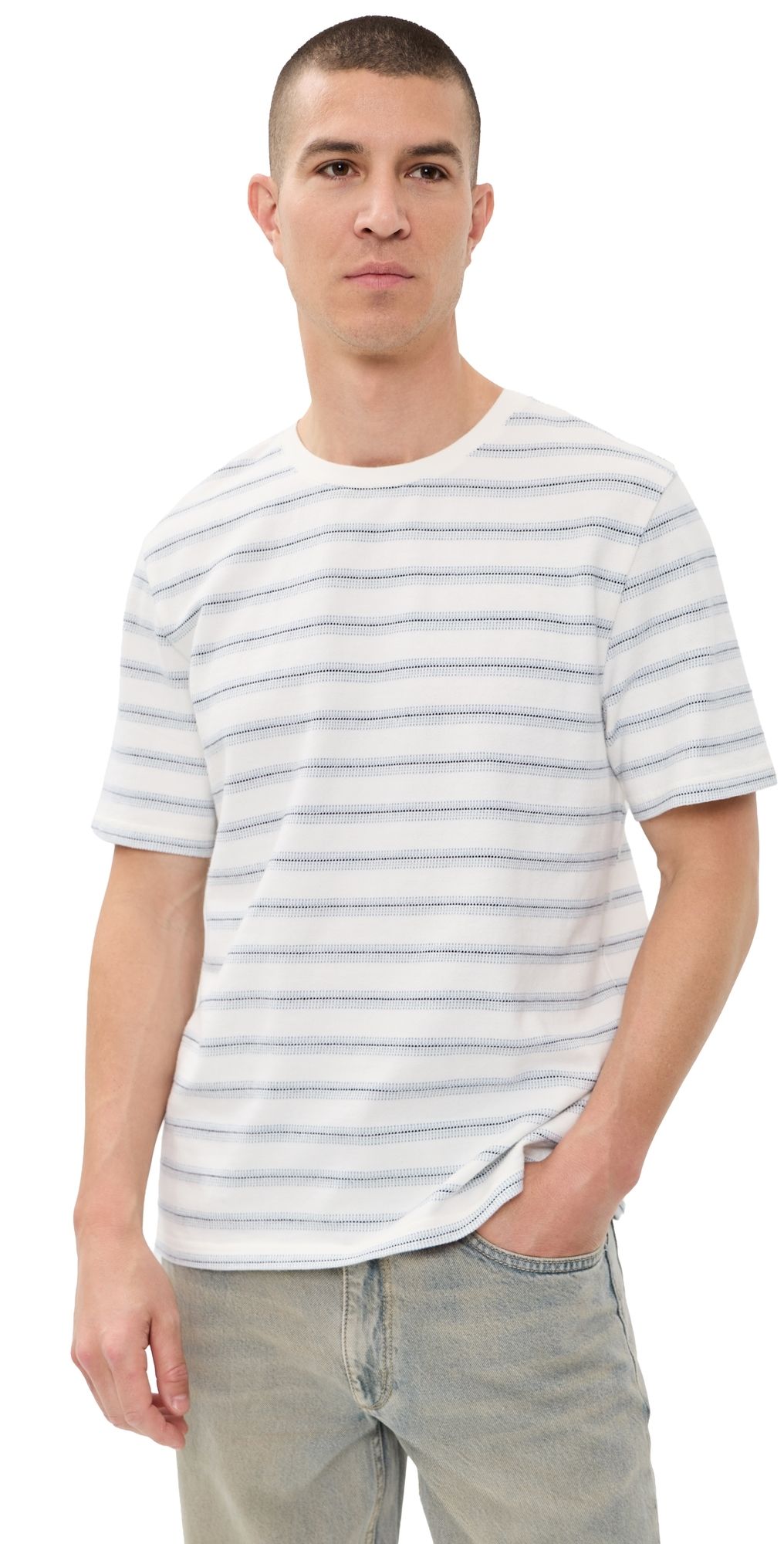 Wax London Stitch Stripe Dean Tee Ecru/Blue M