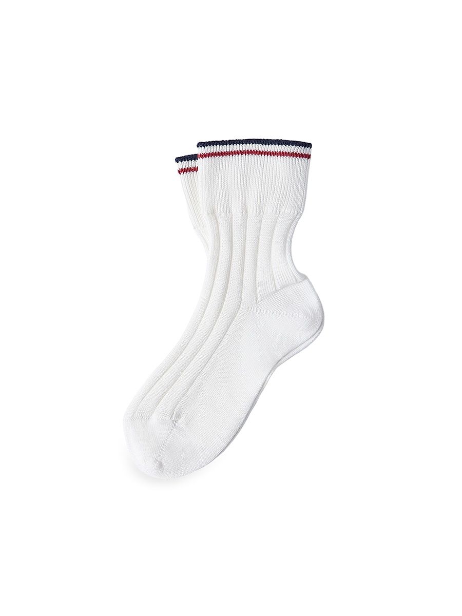 Women's Cotton Rib Knit Socks with Stripes - White - Size XL