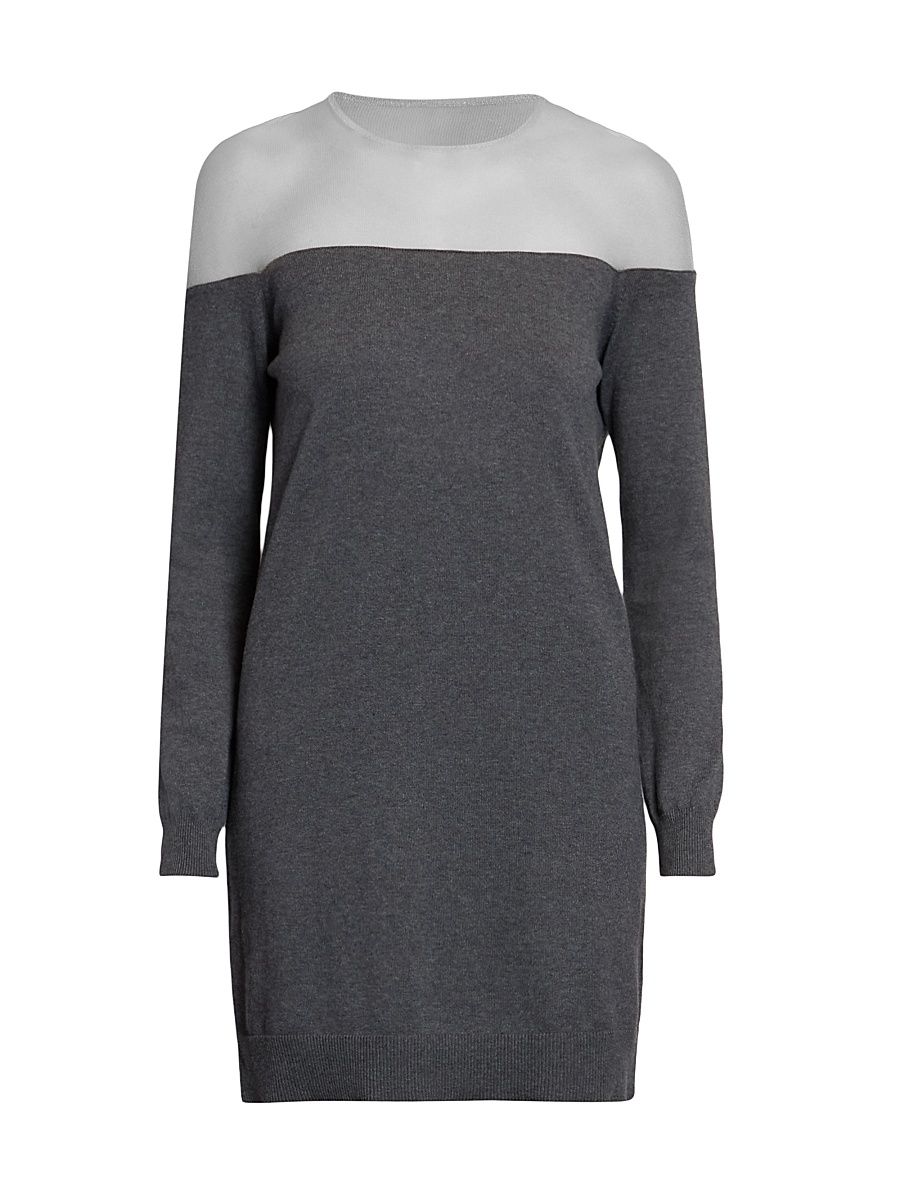 Women's Illusion Long-Sleeve Minidress - Dark Grey Melenge - Size XS