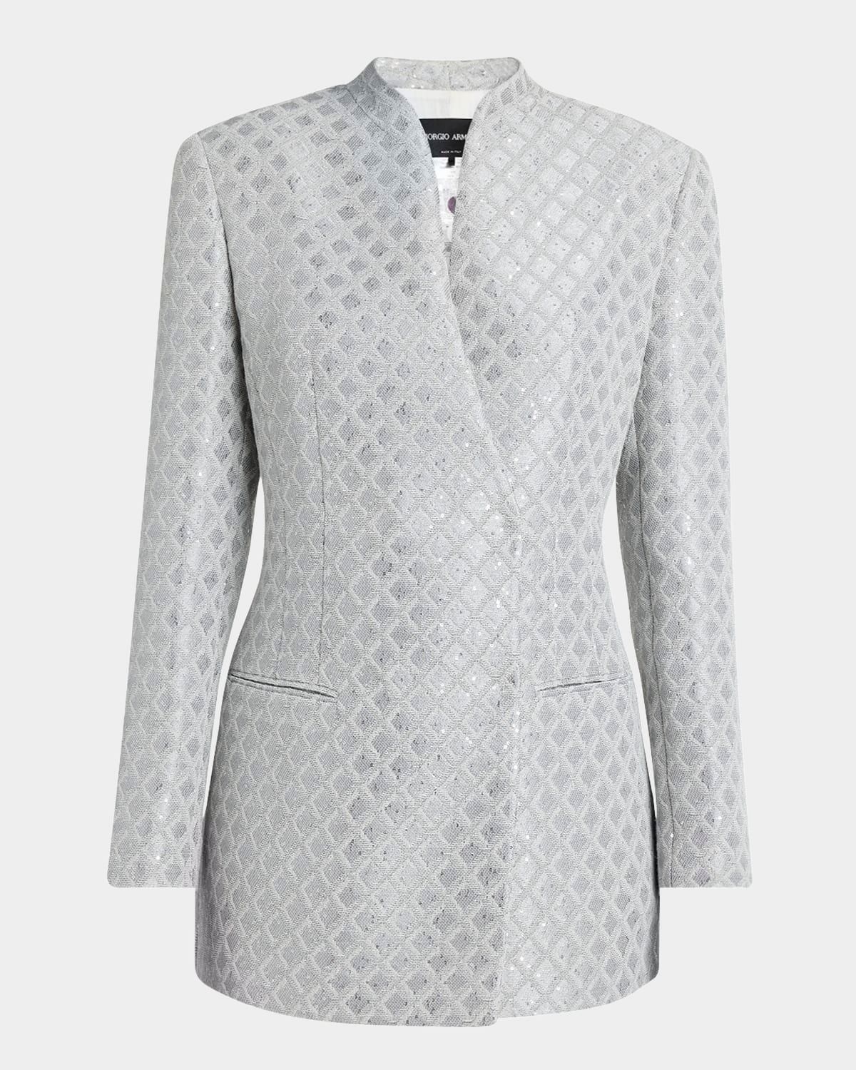 Geometric Paillette Jacquard Asymmetric Double-Breasted Jacket