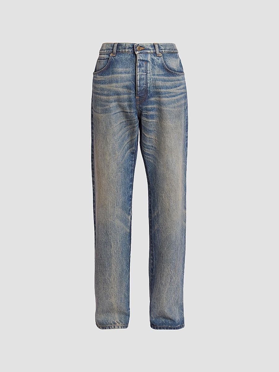 Balmain Men's Washed Loose-Fit Jeans - Bleu Jean Delave - Size 34