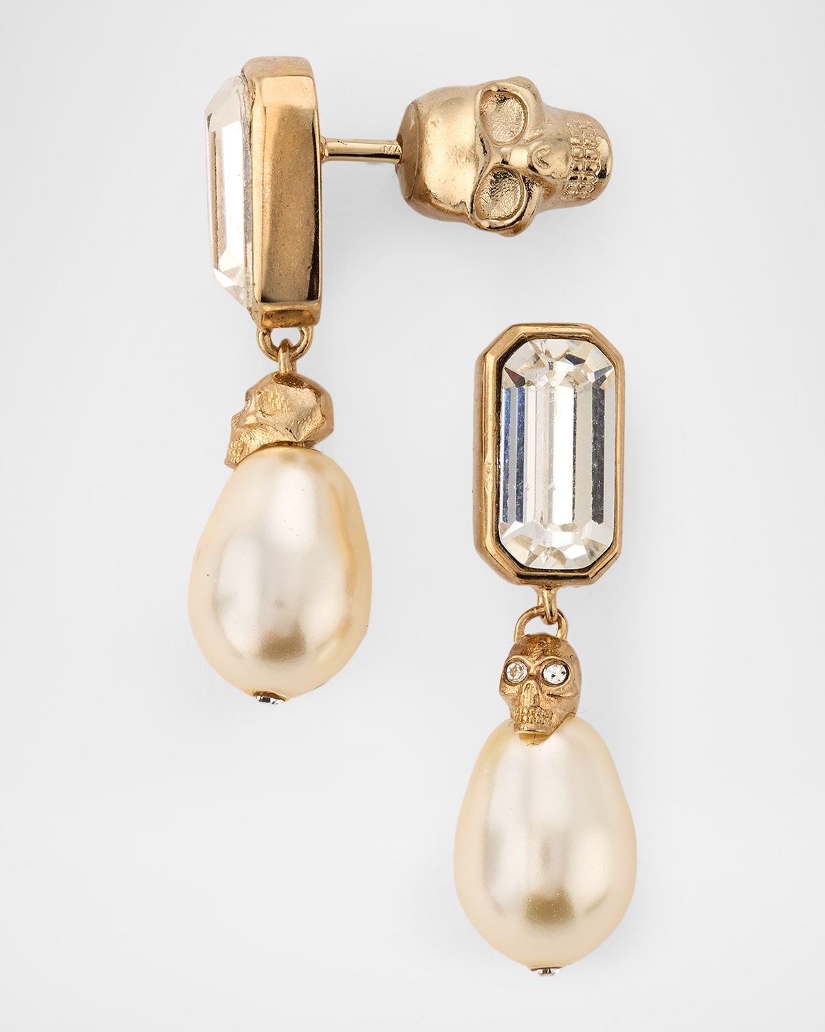 Skull and Crystal Earrings with Pearly Drops