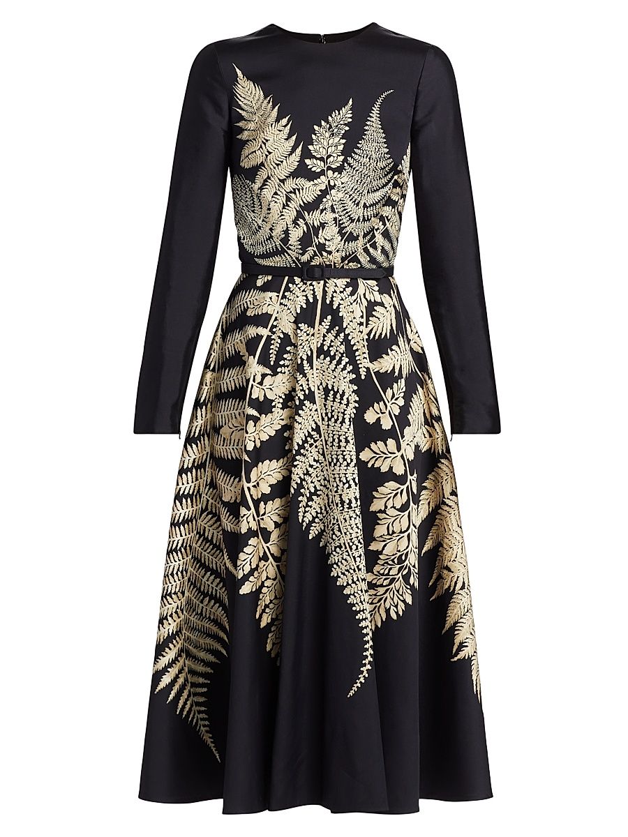 Women's Fern Print Long-Sleeve Cocktail Dress - Black Ecru - Size 6