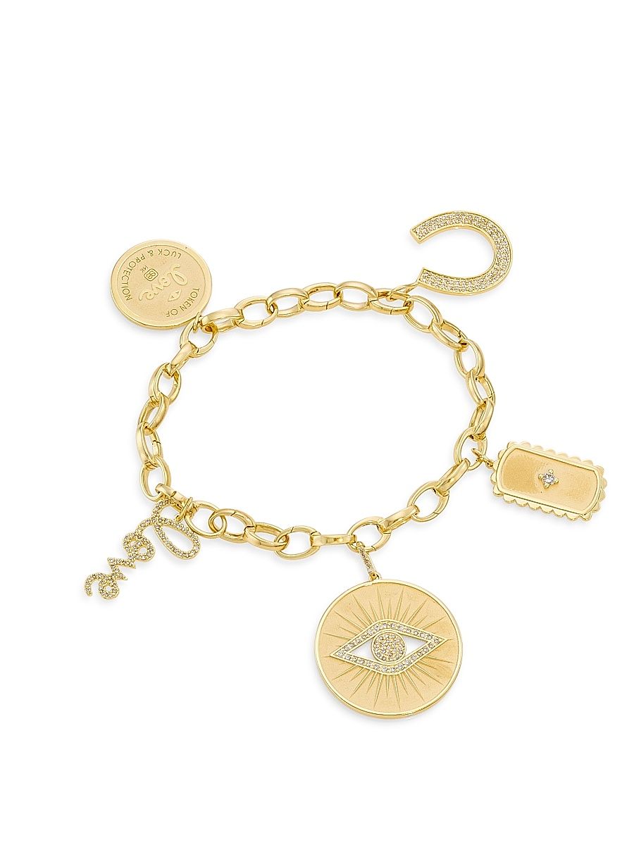 Women's 14K Gold & 1.68 TCW Diamond Charm Bracelet