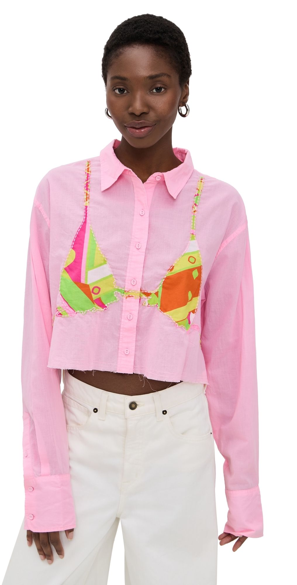 Coniglio Palm Beach Cropped Business Casual Button Down Petal Pink One Size