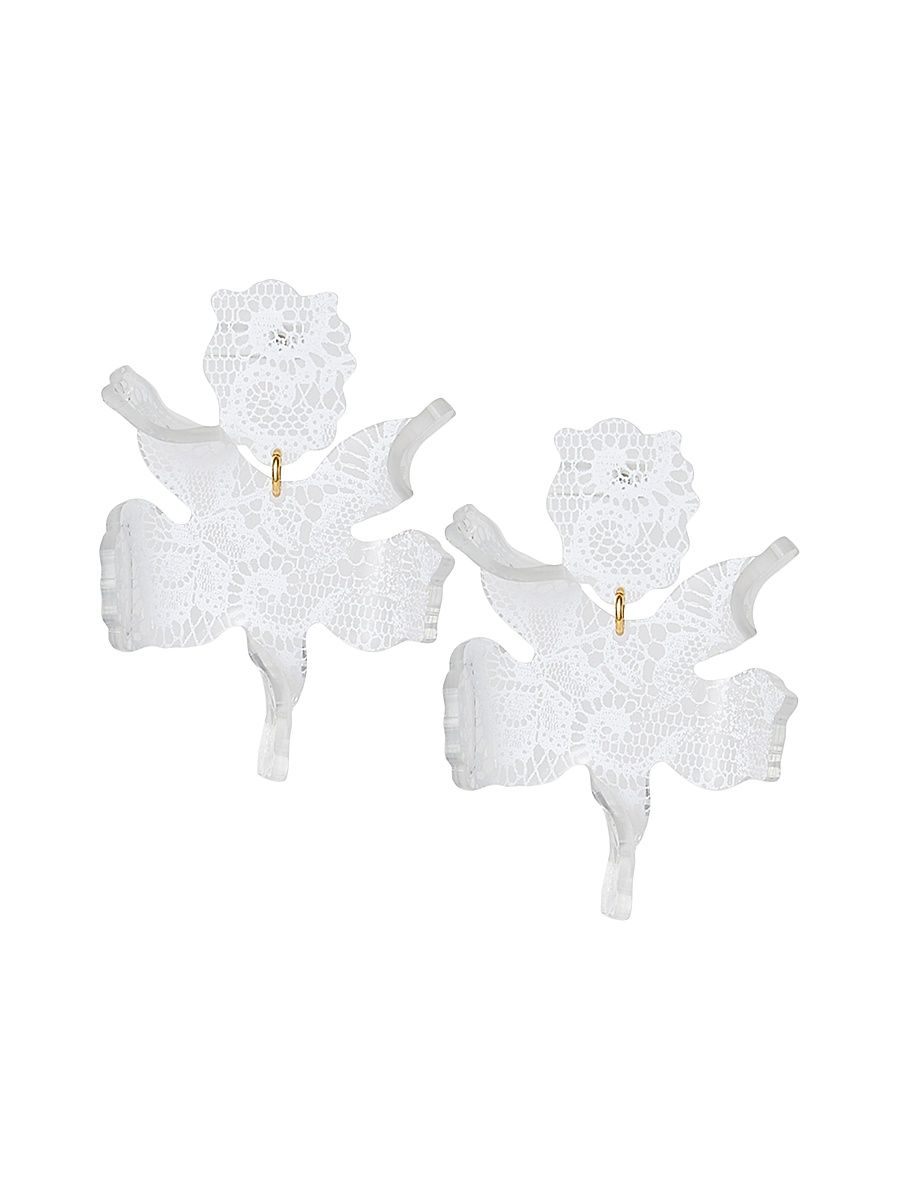 Women's Lace Paper Lily Acetate Drop Earrings - White