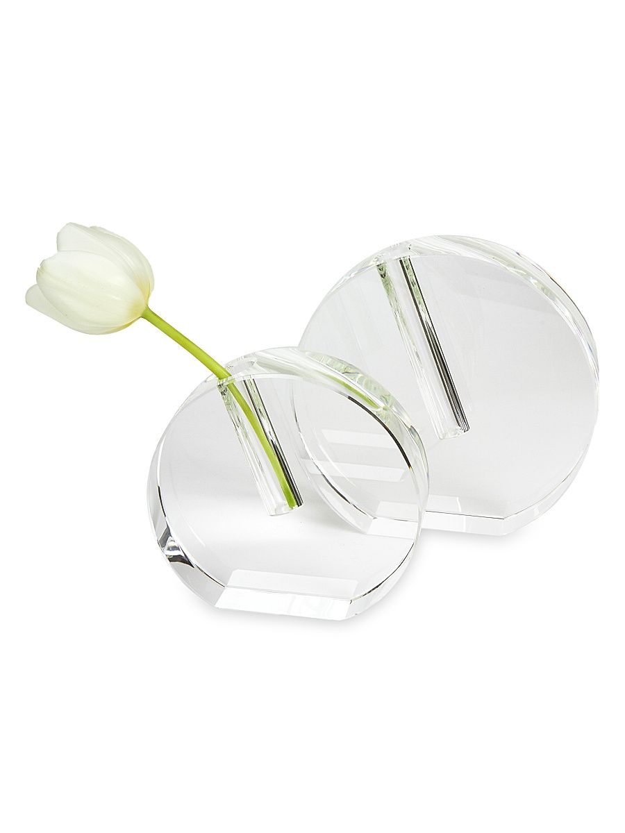 Pink Crystal Flat Round Vase - Blue - Size Large