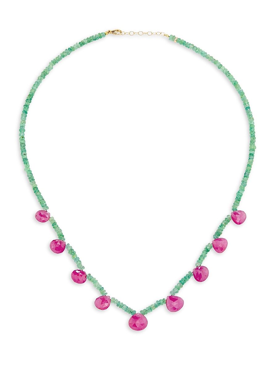 Women's Arizona Candy 14K Yellow Gold, Emerald & Ruby Drop Necklace - Emerald Ruby