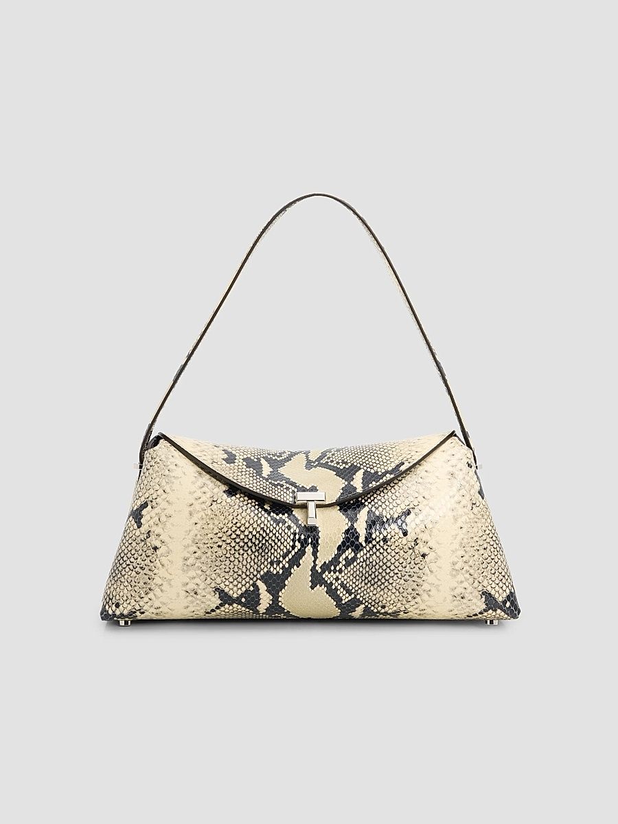 Toteme Women's T-Lock Python-Embossed Leather Shoulder Bag - Black Ecru