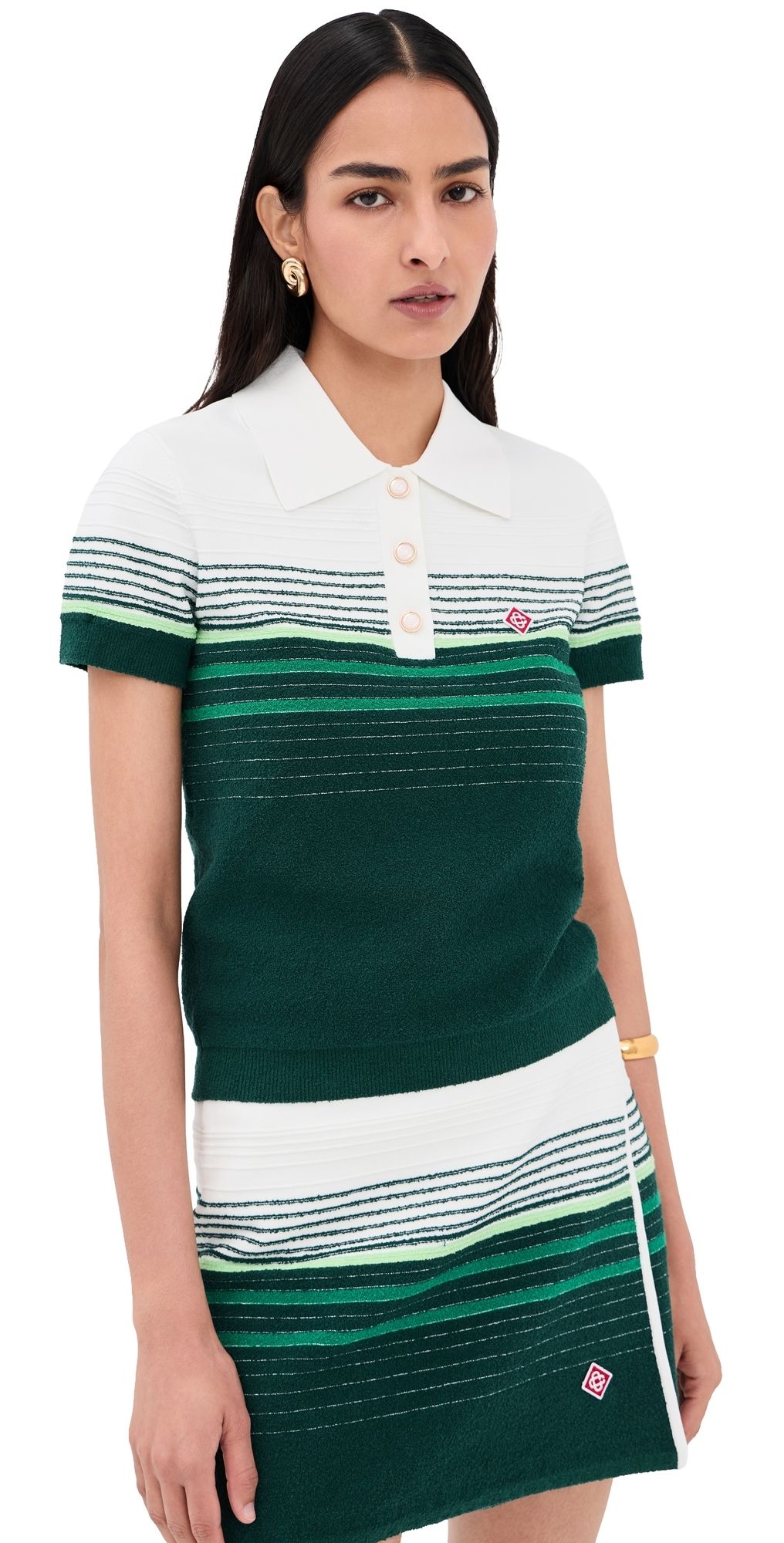 Casablanca Boucle Stripe Polo Shirt White / Green S