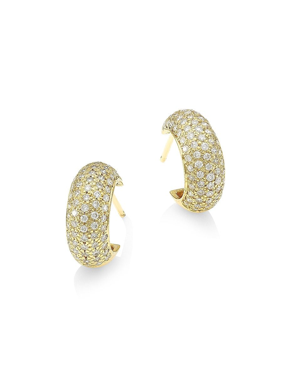 Women's 14K Yellow Gold & Diamond Pavé Thick Huggie Hoop Earrings - Yellow