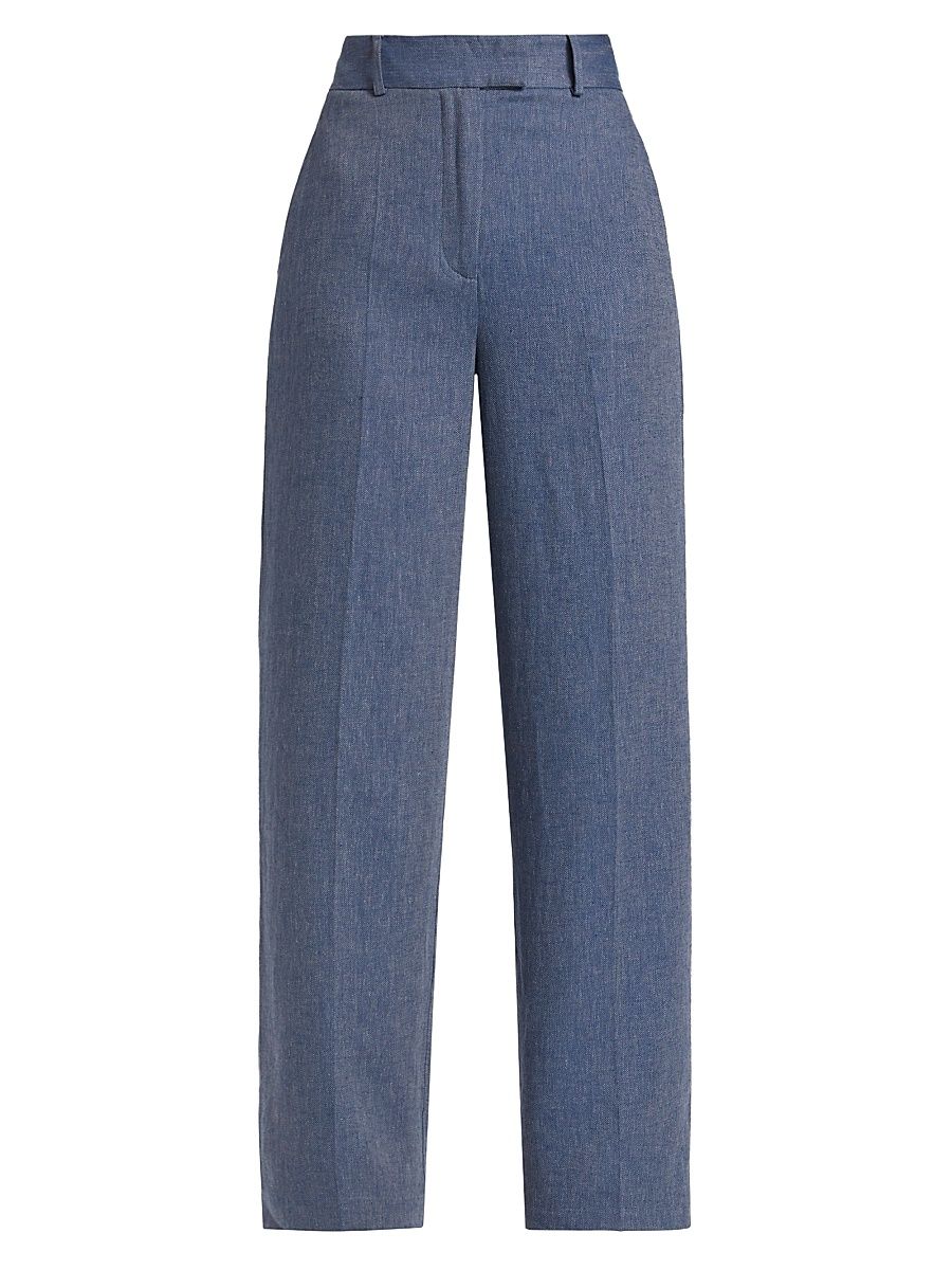 Women's Herringbone Linen-Blend Wide-Leg Pants - Industrial Blue - Size 4