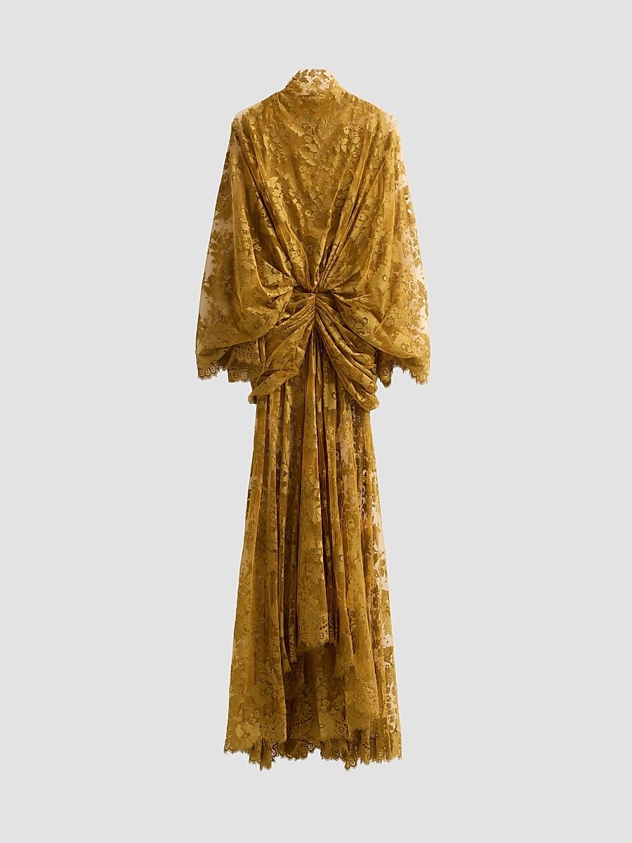 Zimmermann Women's Ascent Ruched Lace Batwing Gown - Chartreuse - Size 8