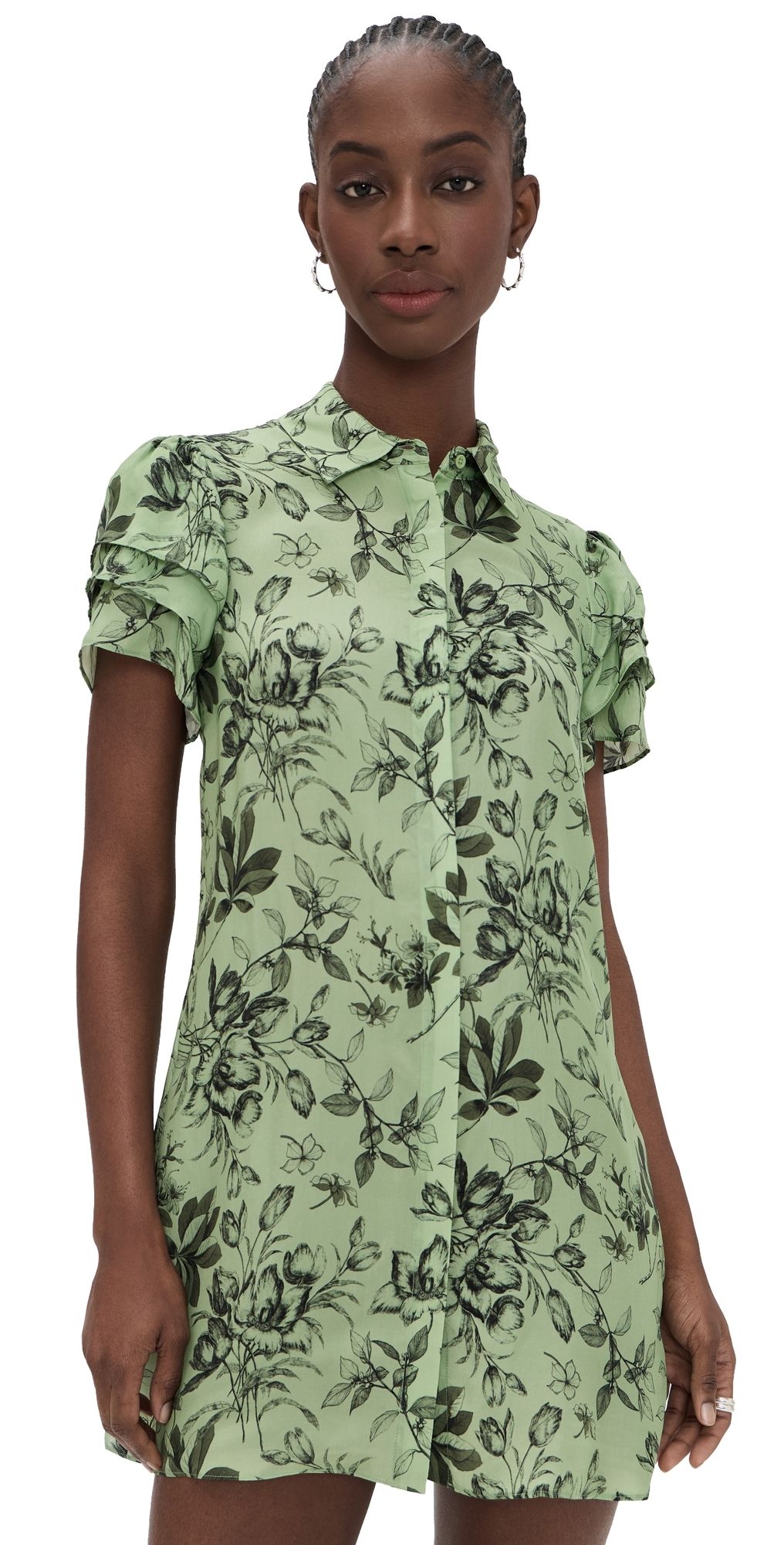 ALICE + OLIVIA Jem Shirt Dress MYSTIC GARDEN SAGE XS
