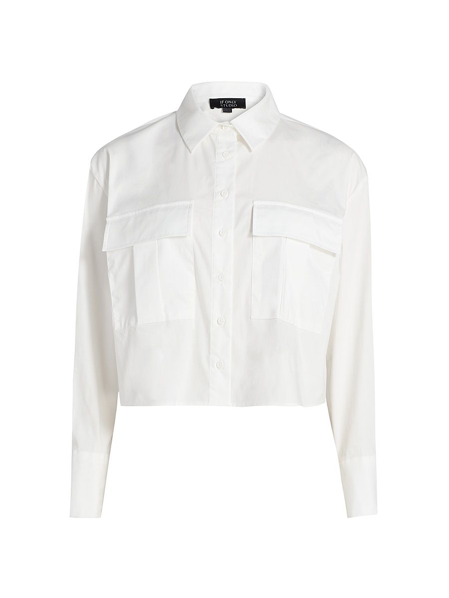 Women's Cropped Nylon Blouse - White - Size Large
