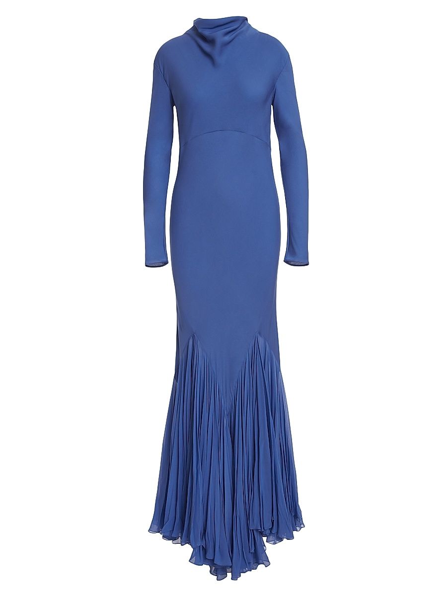 Women's Metin Silk Turtleneck Gown - Blue Iris - Size 2