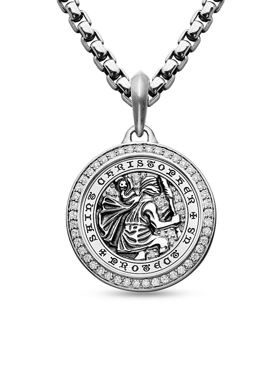Men's St. Christopher Amulet in Sterling Silver - Diamond
