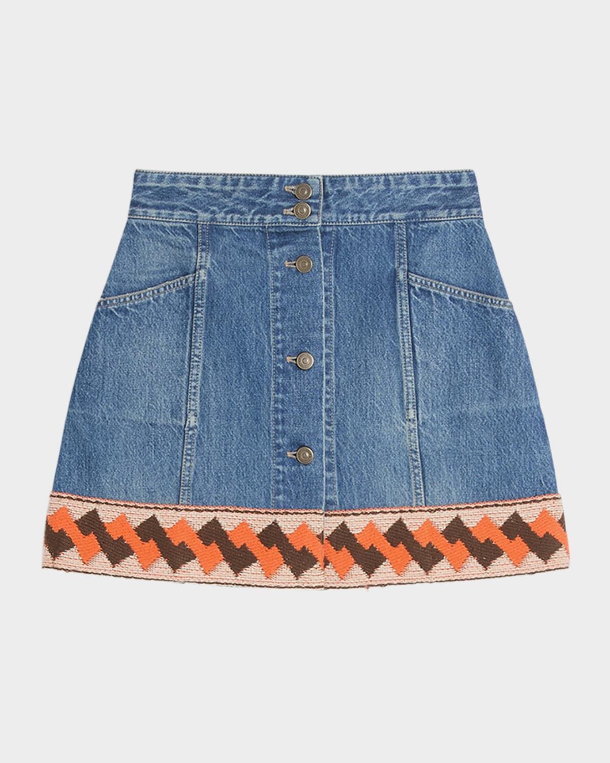 Embroidered Hem Denim Mini Skirt