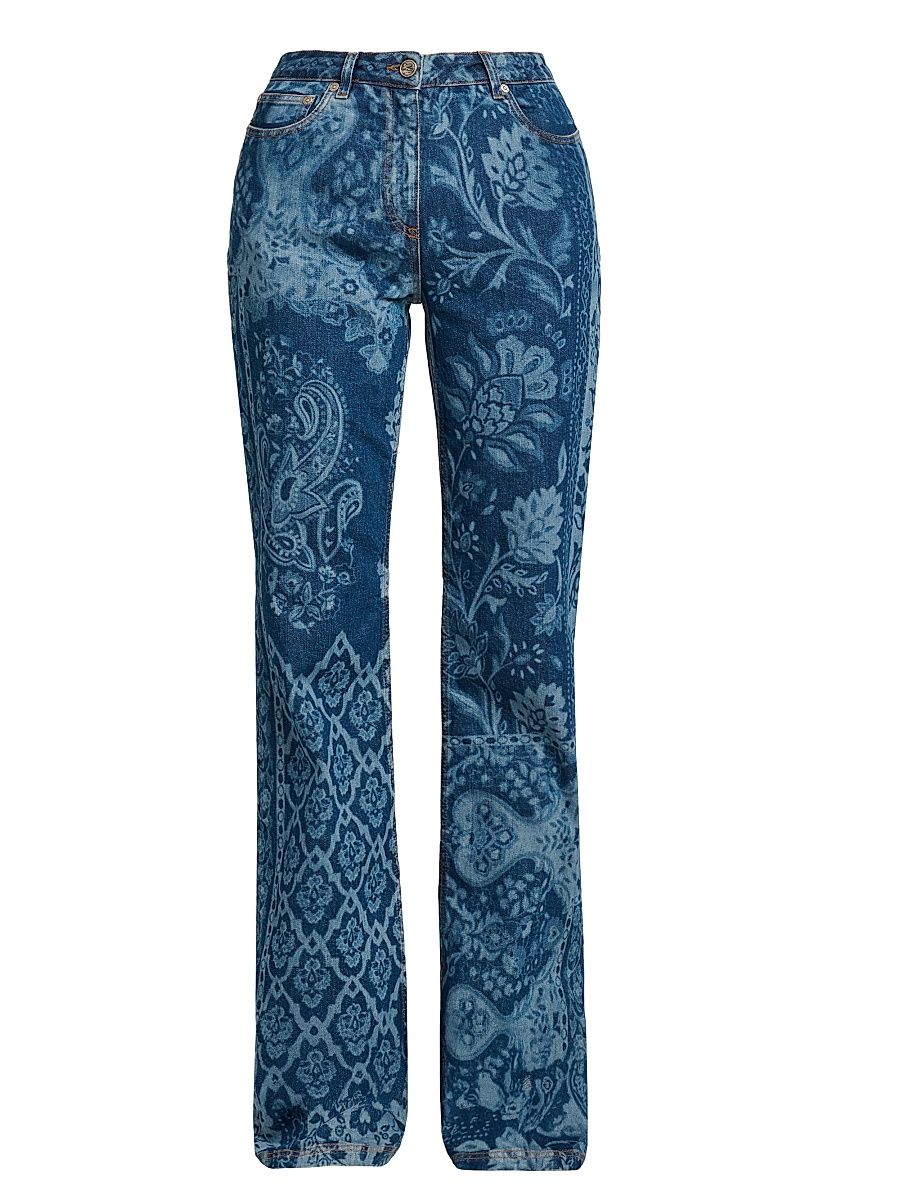 Women's Floral Printed Bootcut Jeans - Azzurro - Size 32