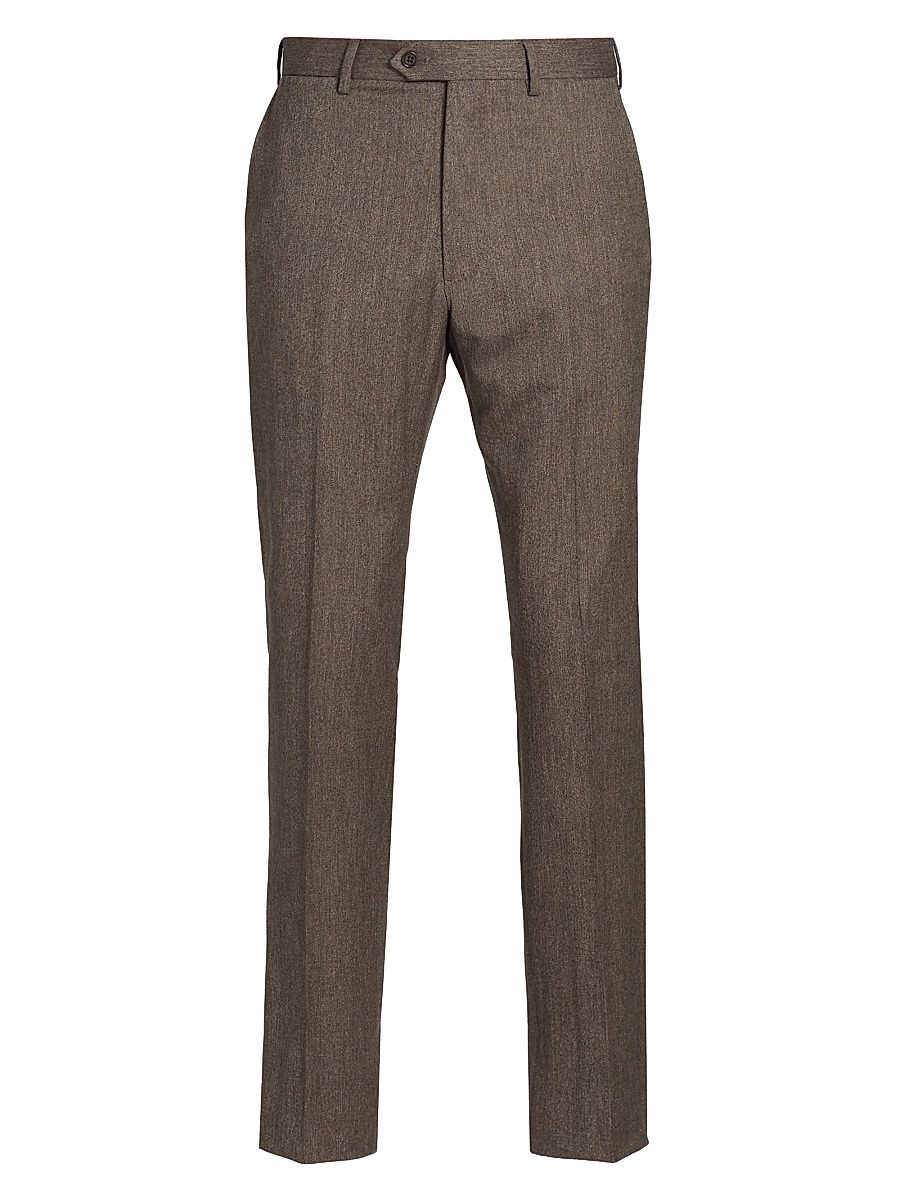 Men's Flat Front Wool Trousers - Solid Medium Beige - Size 34