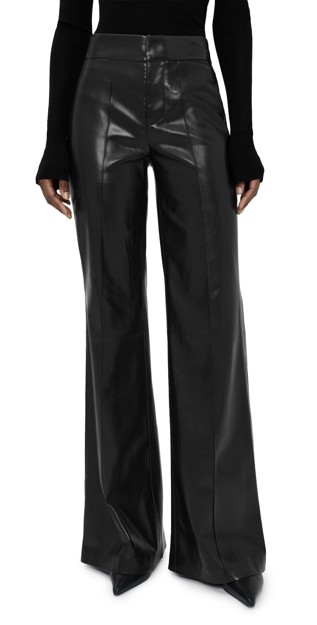 ALICE + OLIVIA Dylan Faux Leather High Waisted Wide Leg Pants Black 4