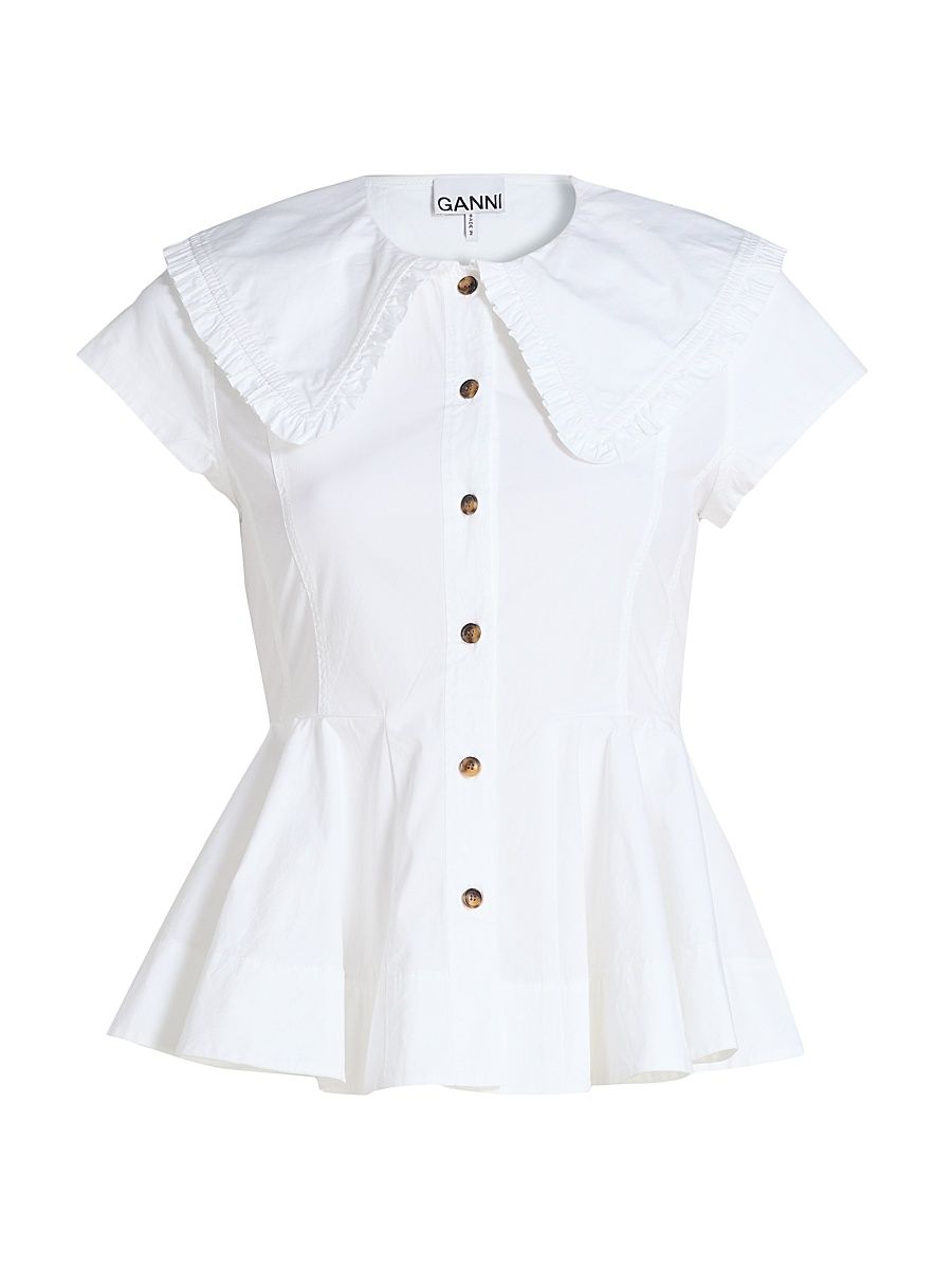 Women's Peter Pan Cotton Shirt - Bright White - Size 14
