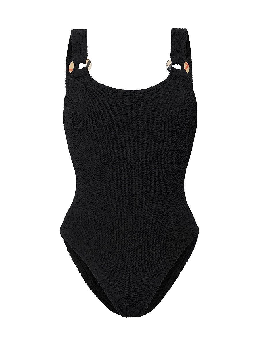 Women's Domino Check Ring One-Piece Swimsuit - Black