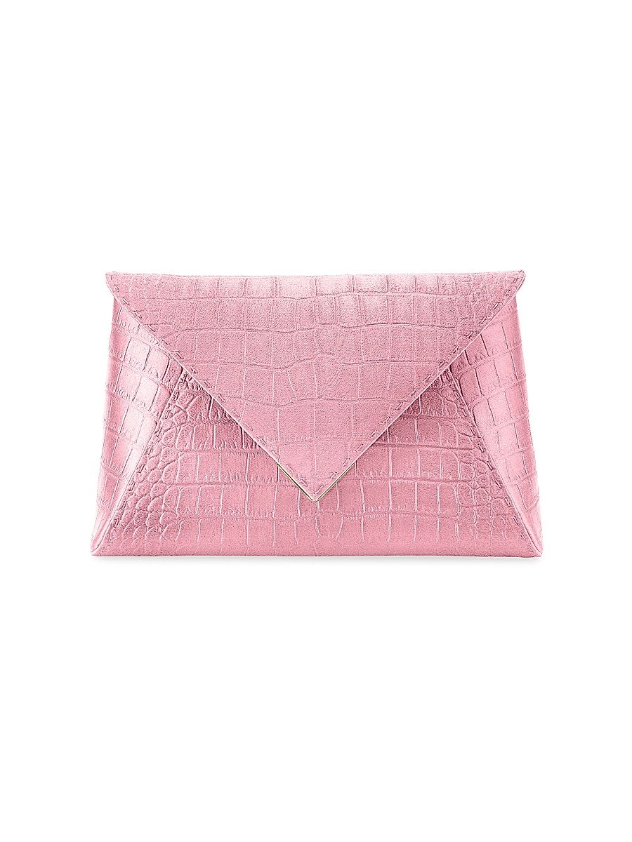 Women's Lee Pouchet Medium Stamped Satin with Gold Hardware - Petal Pink