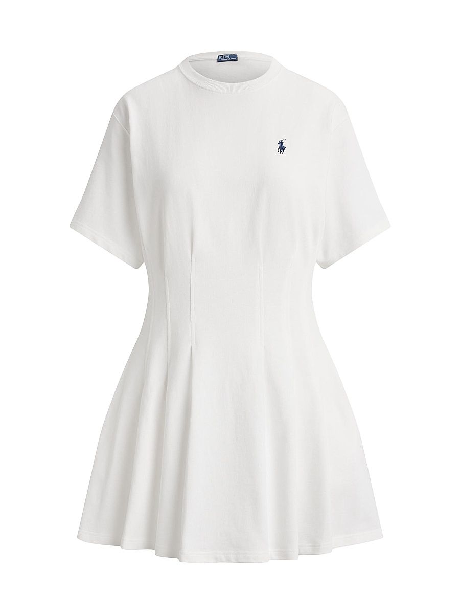 Women's Cotton Jersey Pleated Mini T-Shirt Dress - White - Size XS