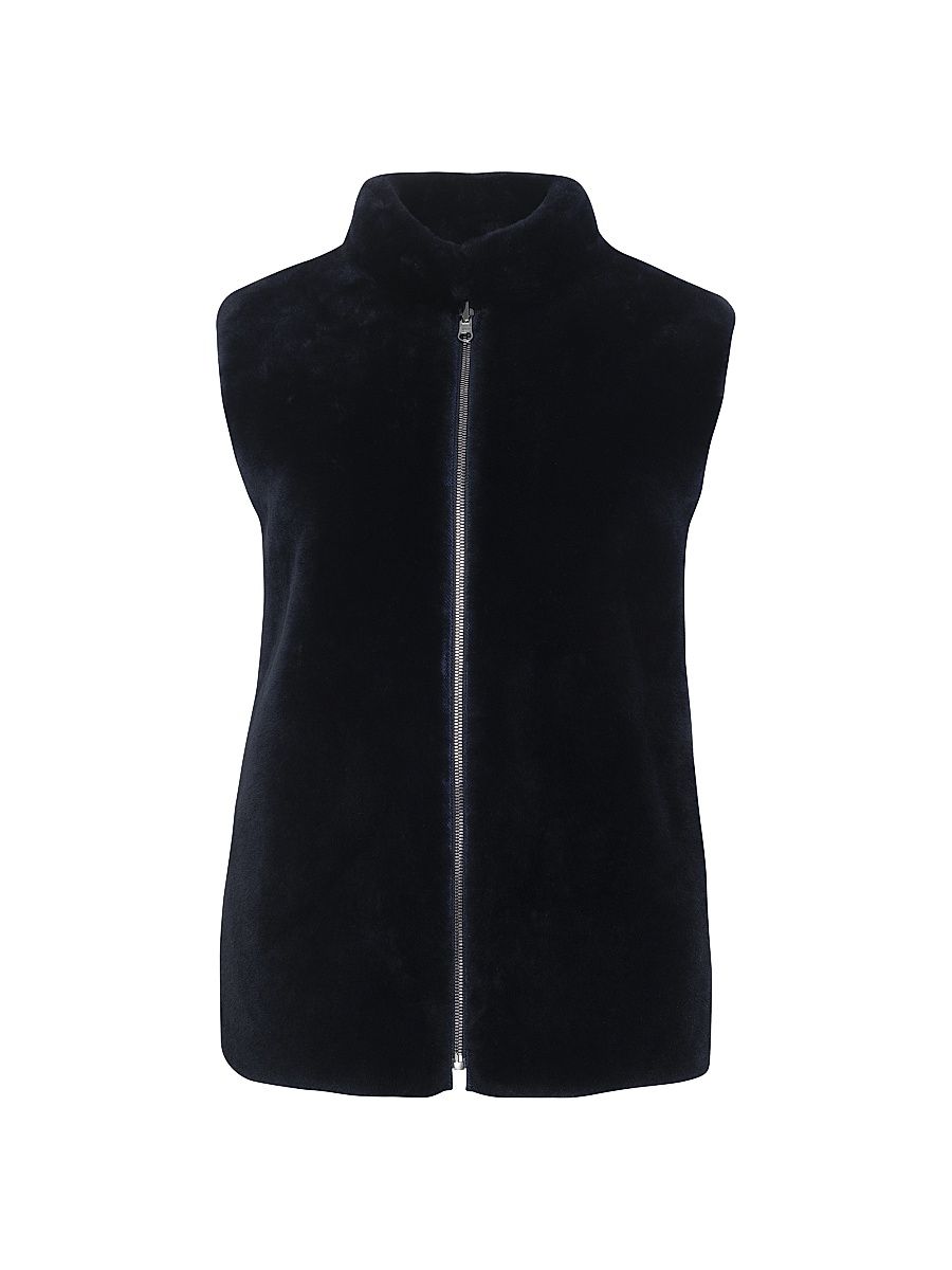 Women's Reversible Select Shearling Lamb Vest - Navy - Size Small