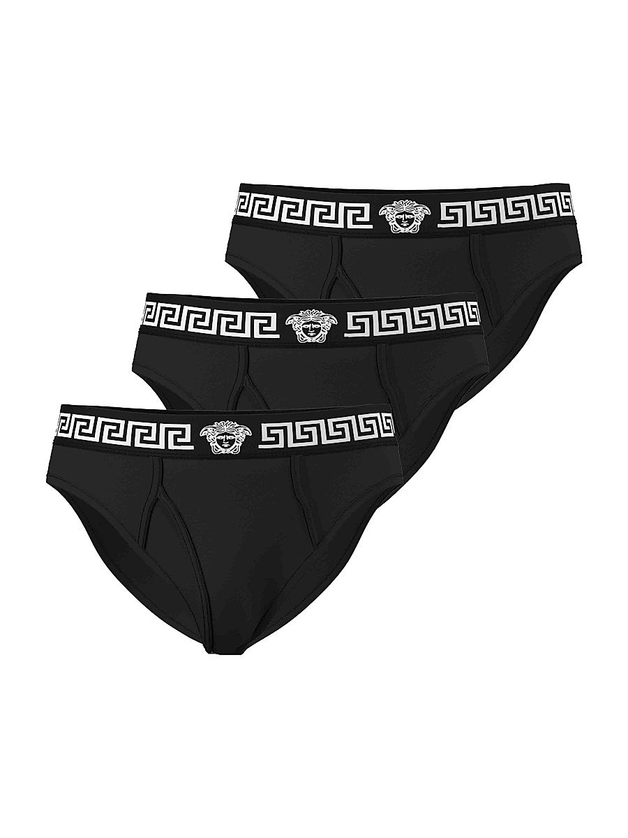 Men's 3-Pack Medusa Greca Stretch-Cotton Briefs - Black - Size XL