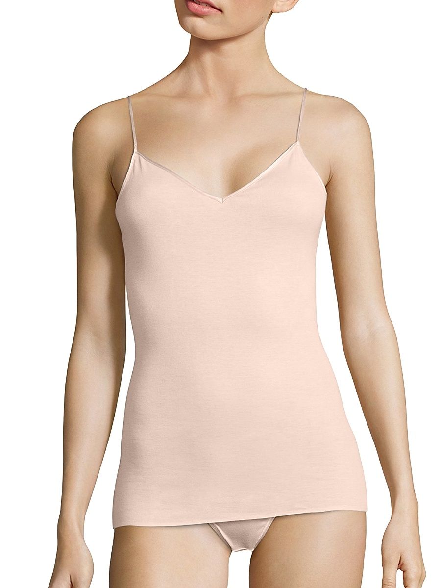 Women's Cotton Seamless V-Neck Spaghetti Camisole - Skin - Size Large