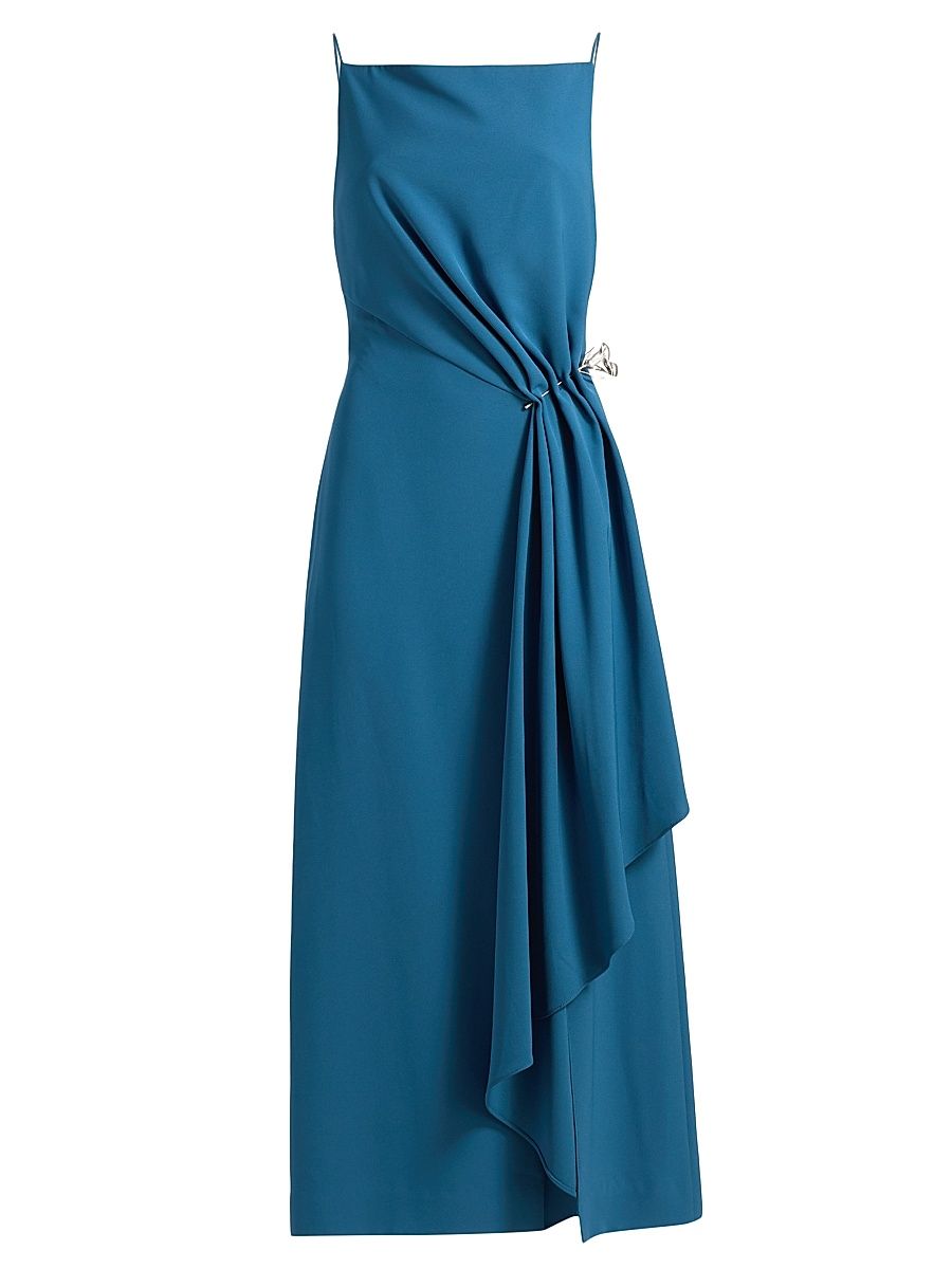 Women's Rose Pin-Detailed Draped Crepe Cocktail Dress - Mallard - Size 16