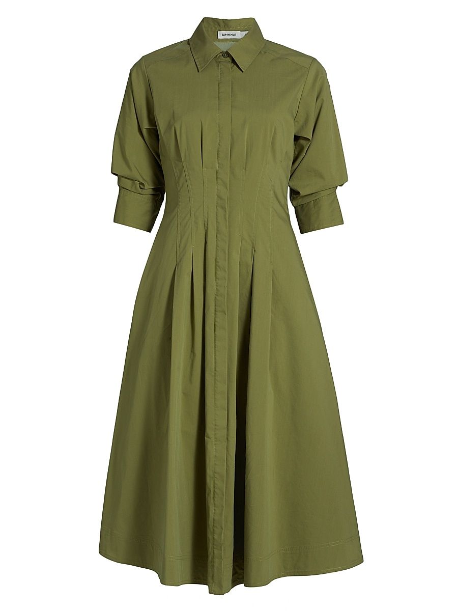 Women's Jazz Pintuck Midi-Dress - Olive - Size Small