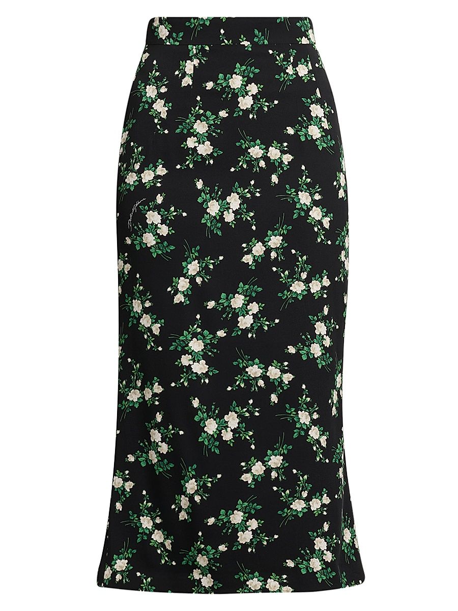 Women's Floral Stretch Silk Pencil Skirt - Rosell Bianca Fnero - Size 12