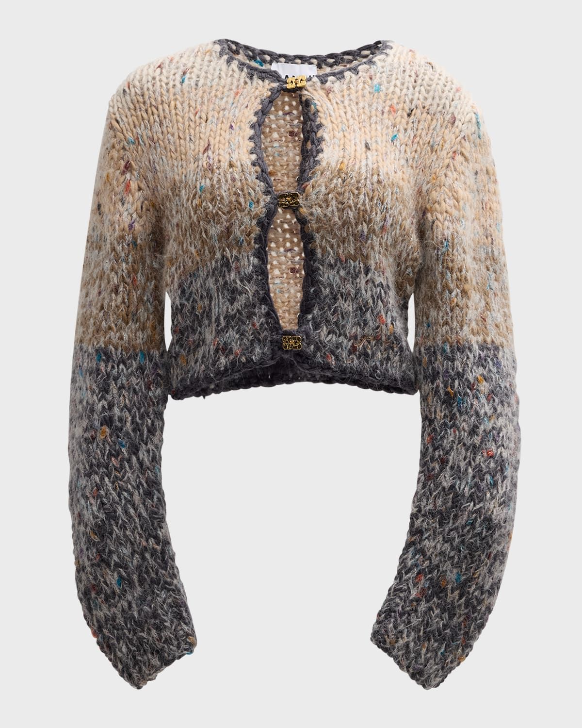 Chunky Marled Hand-Knit Cropped Cardigan