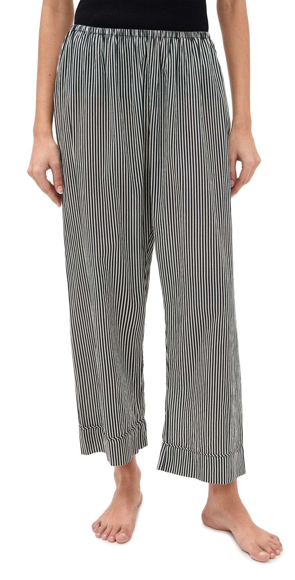 THE GREAT. The Easy Sleep Pants Black & Cream Crew Stripe 1