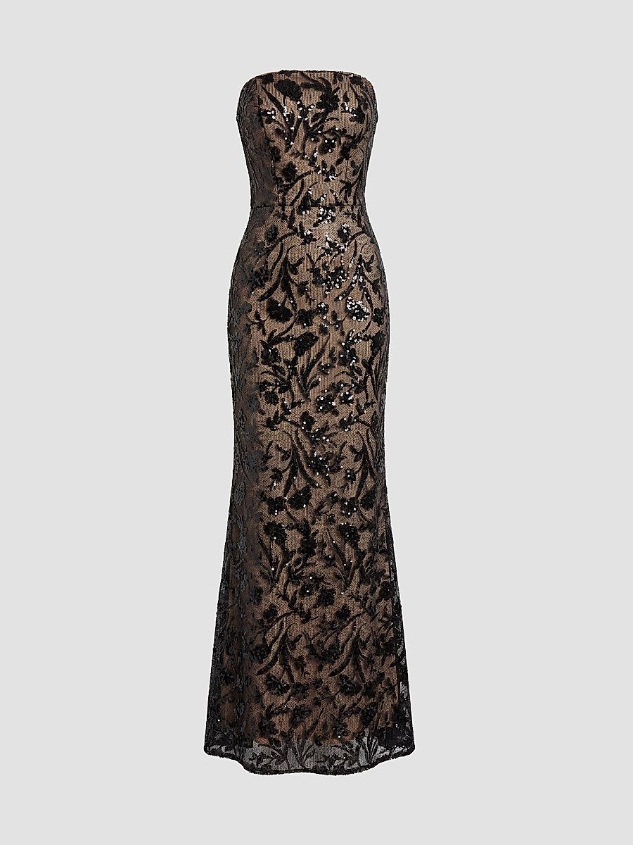Women's Genesis Strapless Mermaid Gown - Black Beige - Size Small